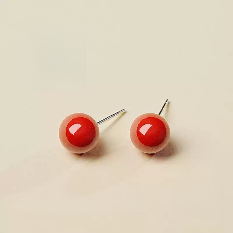 Eastculture Hand-polished red jade Earrings - Health & Longevity Blessing