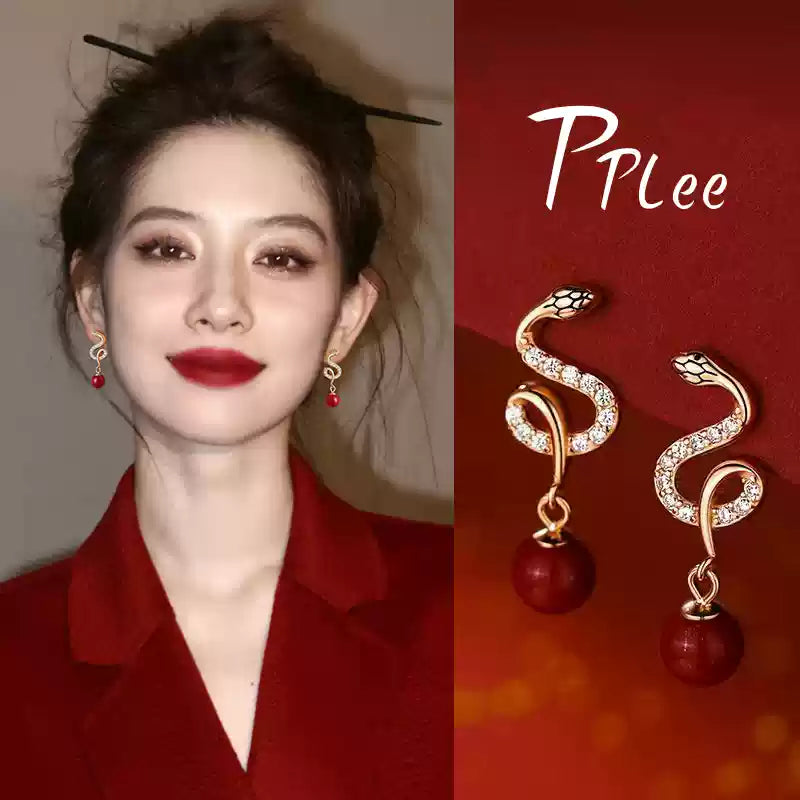 Eastculture Silver snake-shaped ruby Earrings - Bad Luck Banisher