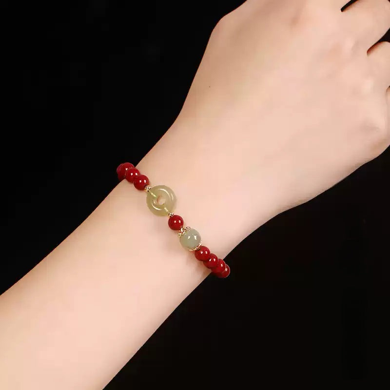 Eastculture White Jade Cinnabar Bracelet - Get Love