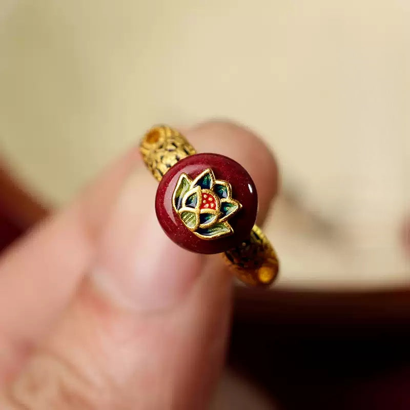 Eastculture Big Red Jade Lotus Ring - Get love