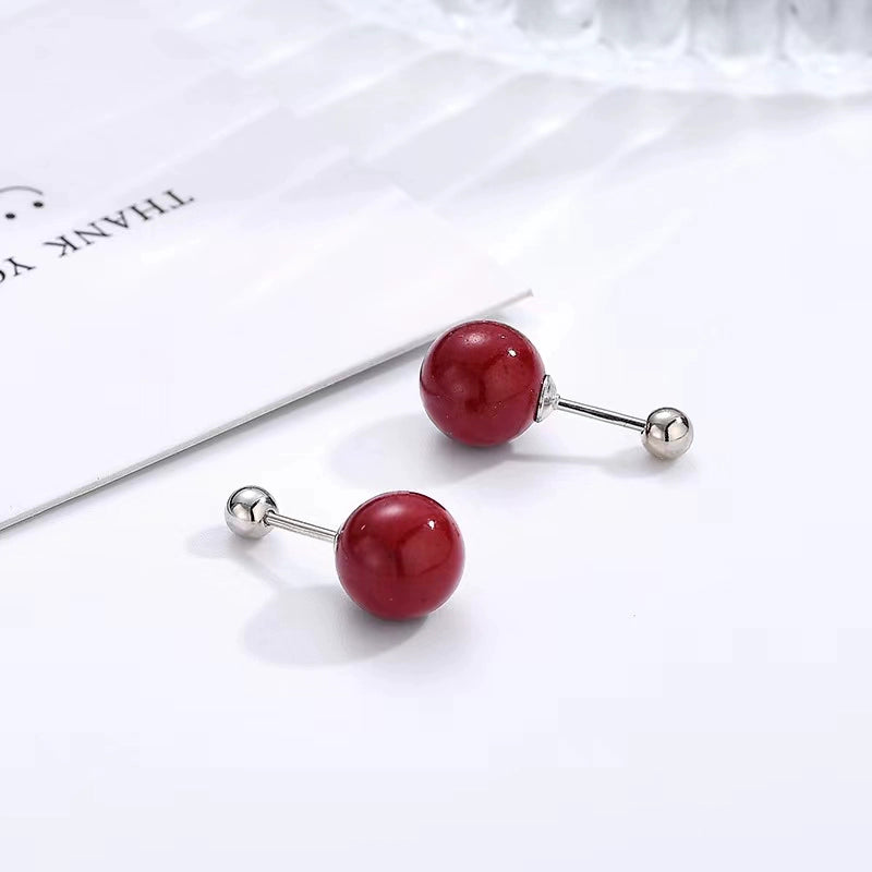 Eastculture Silver nail ruby Earrings - Friendship Health Charm