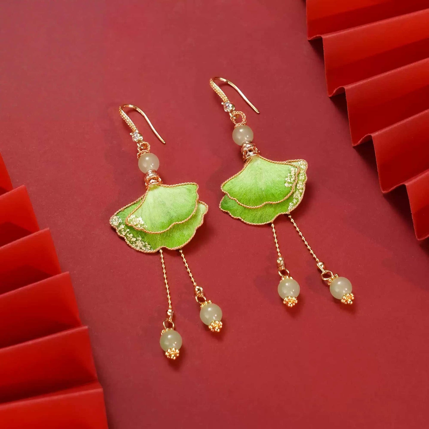 Eastculture Green Sycamore Leaves earrings