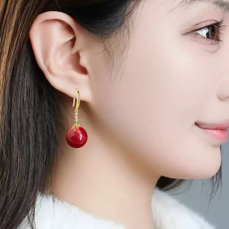 Eastculture Big Red Beads Earrings - Health & Longevity Blessing