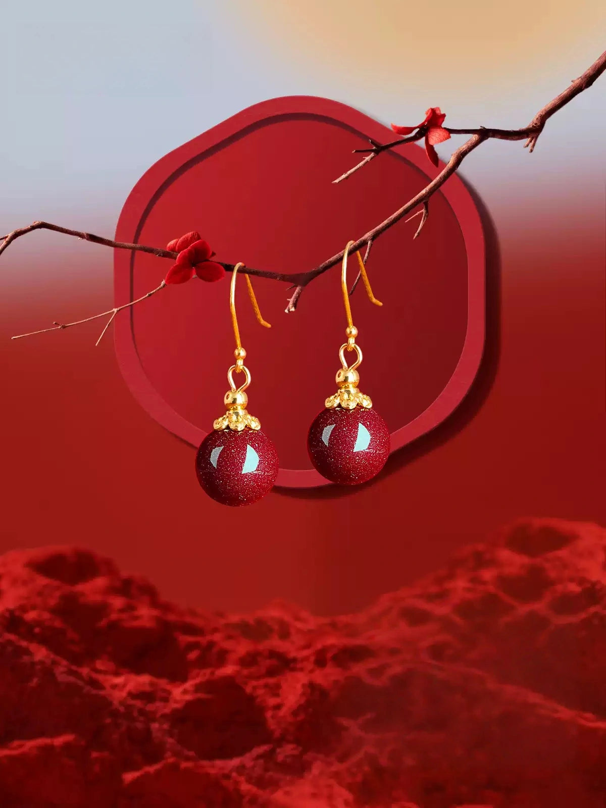 Eastculture Exploding Ruby Earrings-Wealth Magnet Cinnabar