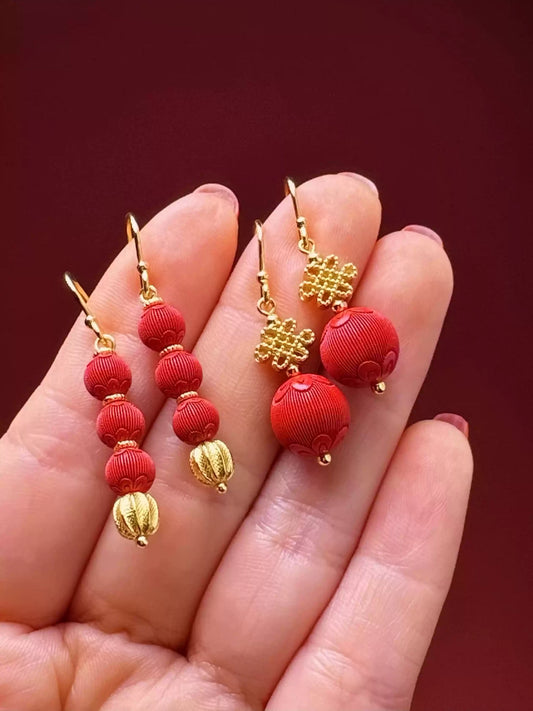 Eastculture Chinese red lanterns Earrings- Wellness Blessing