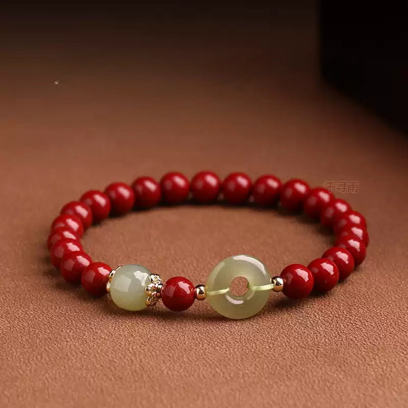Eastculture White Jade Cinnabar Bracelet - Get Love
