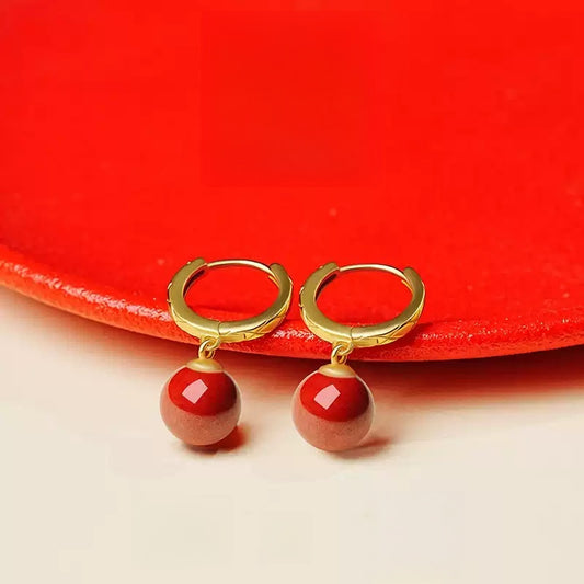 Eastculture Golden red cinnabar Earrings - Wealth Magnet