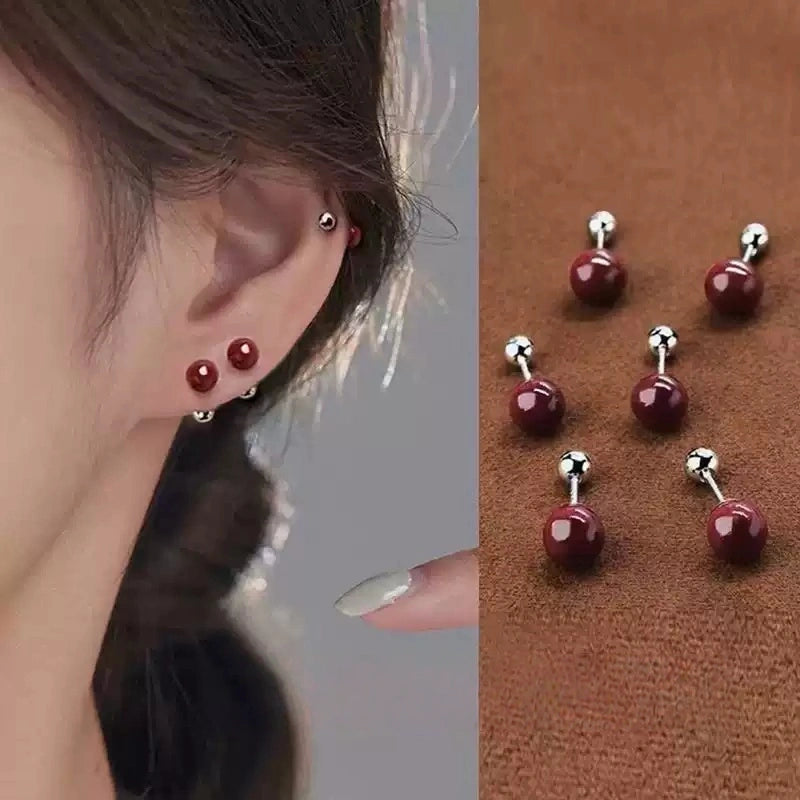 Eastculture Silver nail ruby Earrings - Friendship Health Charm