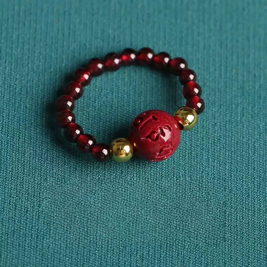 Eastculture Hex-Repelling Rune Carved Ruby Ring- Feng Shui Metaphysics