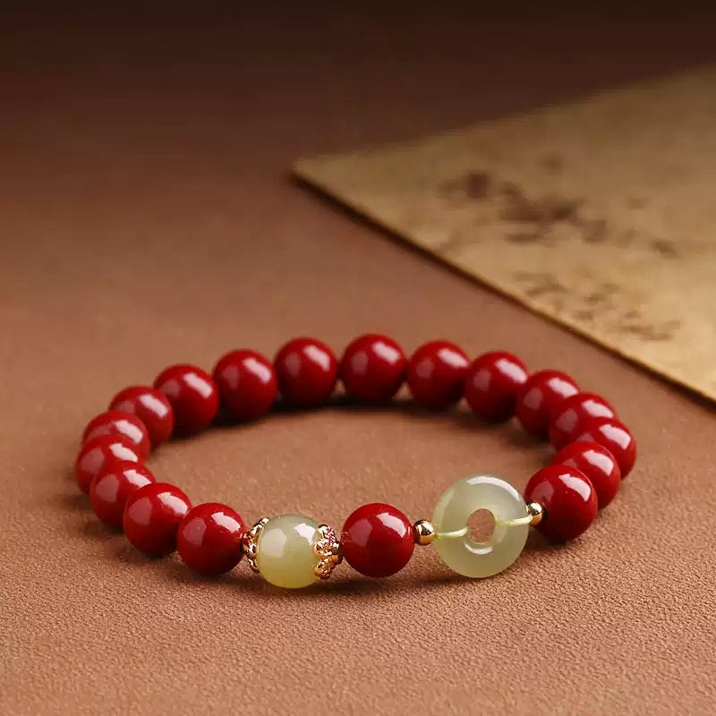 Eastculture White Jade Cinnabar Bracelet - Get Love