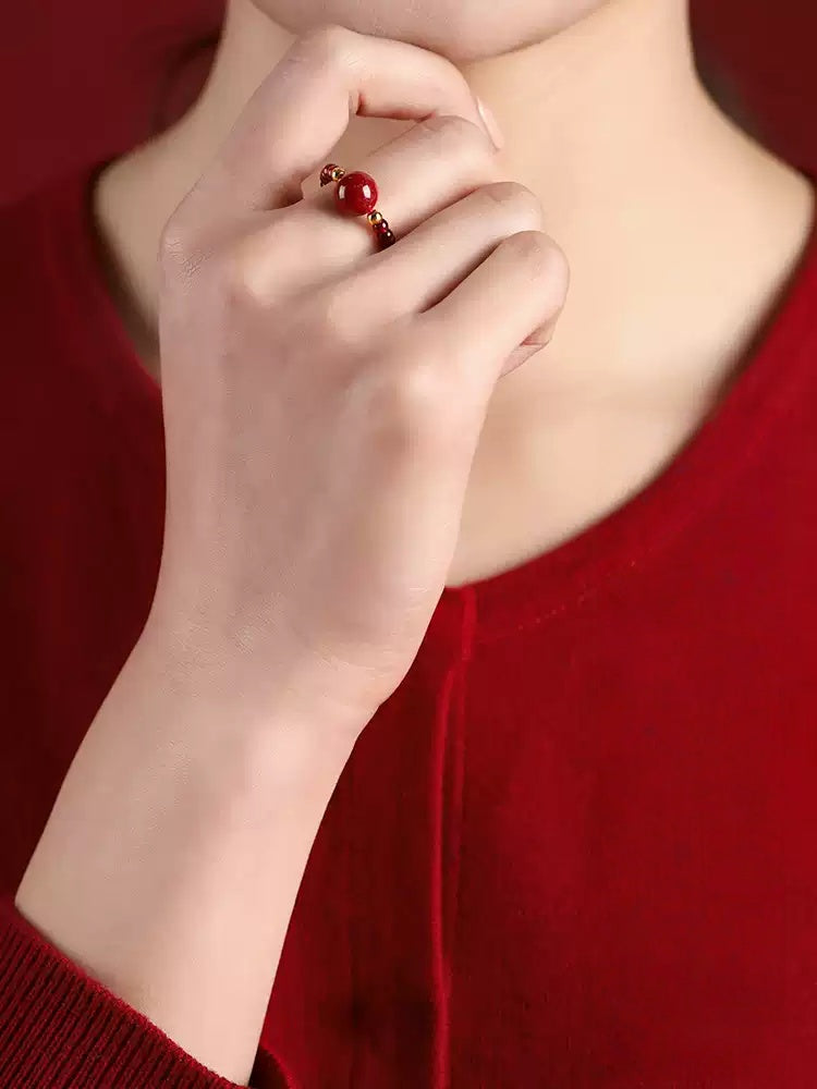 Eastculture Big Red Jade Lotus Ring - Get love