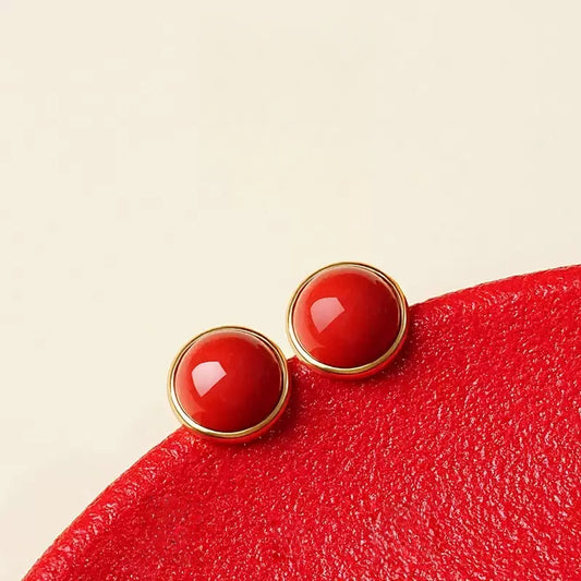 Eastculture Smooth polished cinnabar Earrings - Health & Longevity Gift