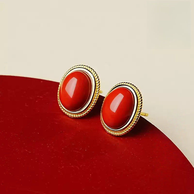 Eastculture Gold-rimmed Ruby Earrings - Health & Longevity Gift