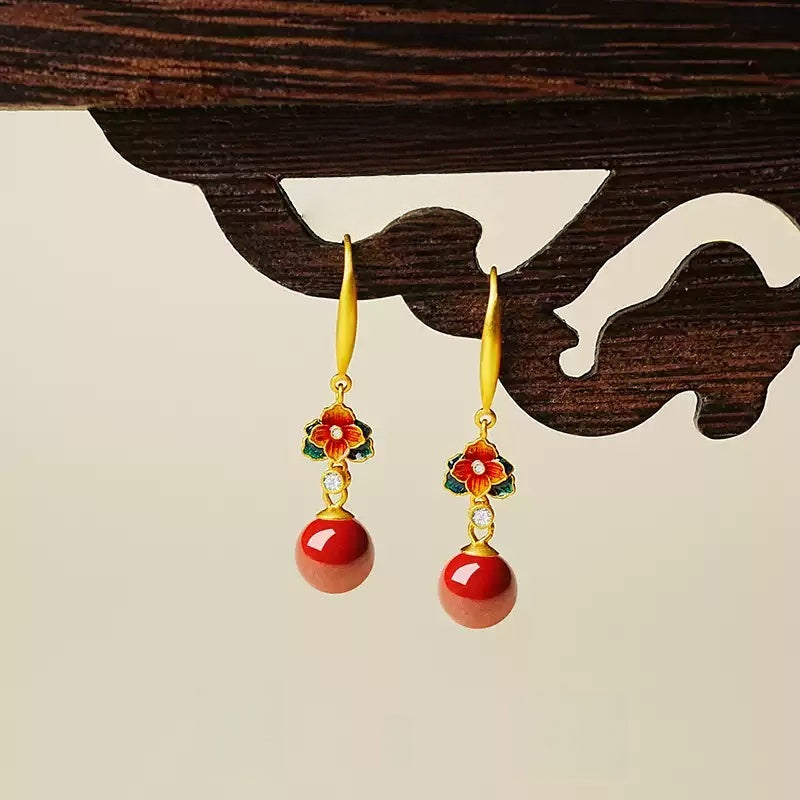 Eastculture Exquisite red flowers Earrings - Health & Longevity Gift