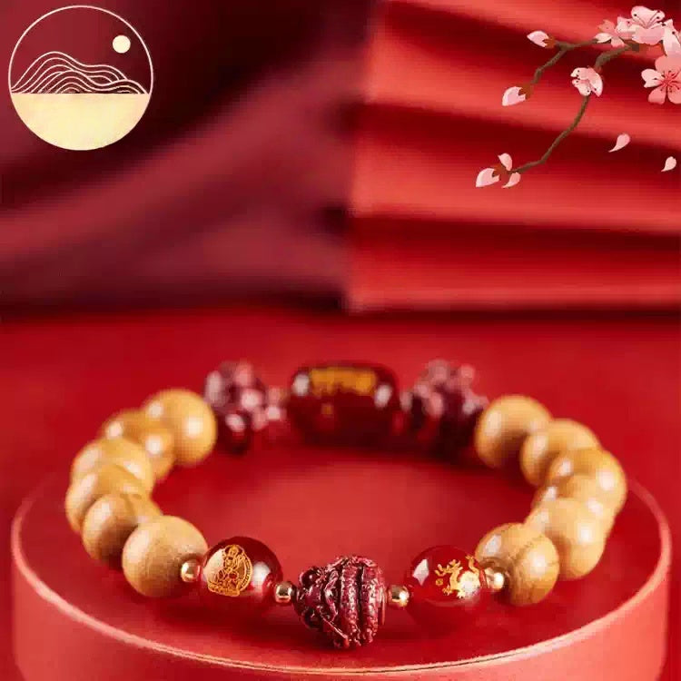 Eastculture Wooden cinnabar Buddha Bracelet - Health & Longevity Blessing