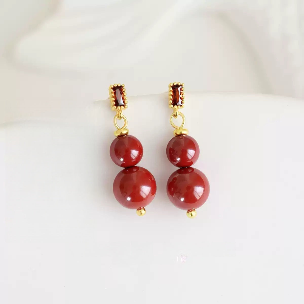 Eastculture Hand-polished red beads Earrings - Feng Shui Metaphysics