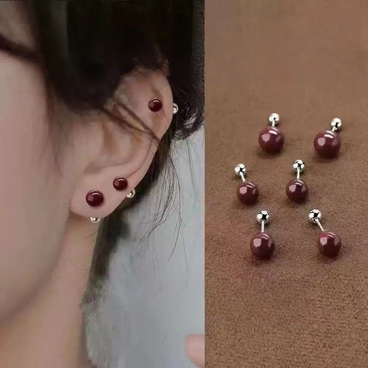 Eastculture Silver nail ruby Earrings- Fortune Collection