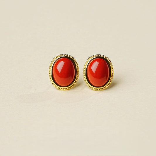 Eastculture Gold-rimmed Ruby Earrings - Health & Longevity Gift