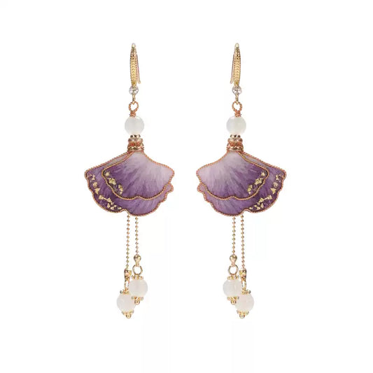 Eastculture Purple premium ginkgo leaves earrings