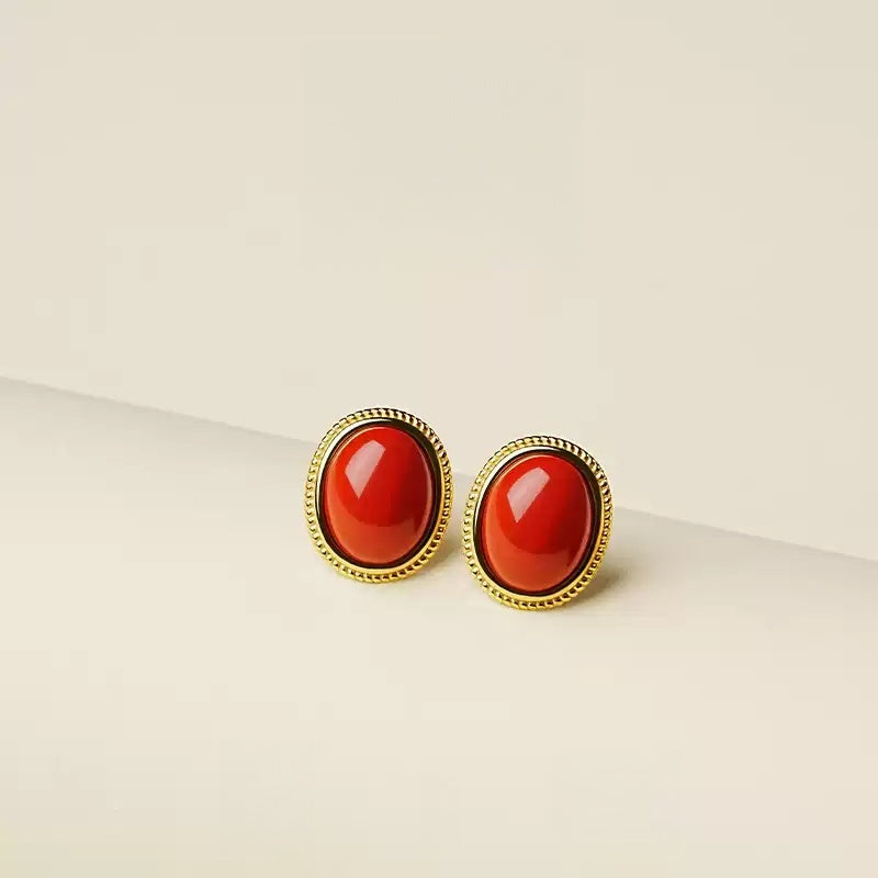 Eastculture Gold-rimmed Ruby Earrings - Health & Longevity Gift