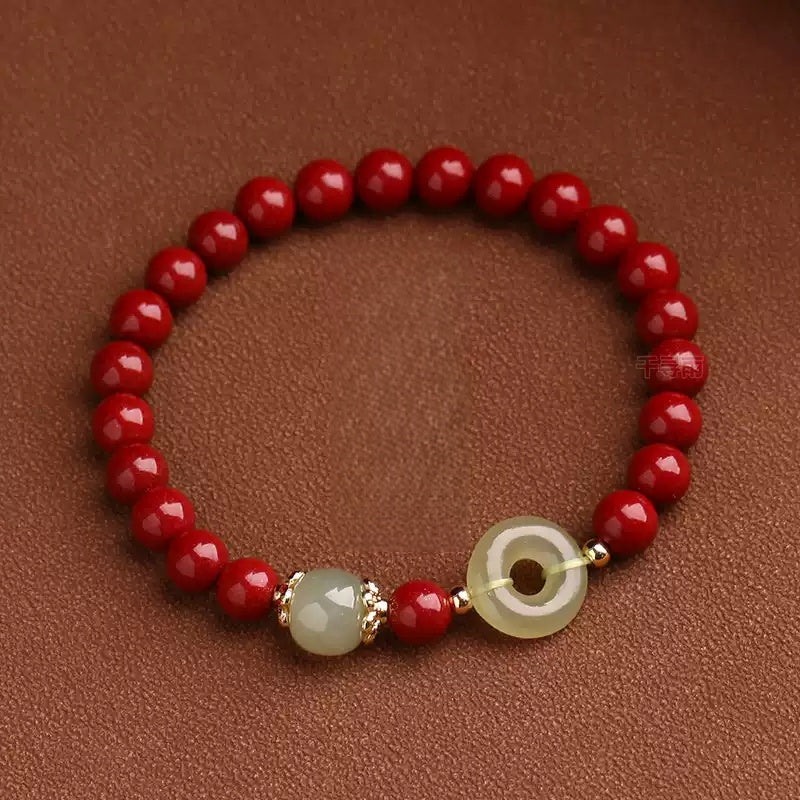 Eastculture White Jade Cinnabar Bracelet - Get Love