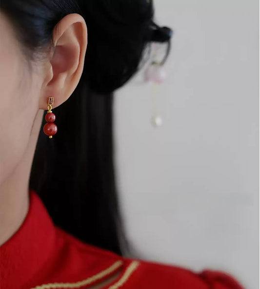 Eastculture Hand-polished red beads Earrings - Feng Shui Metaphysics