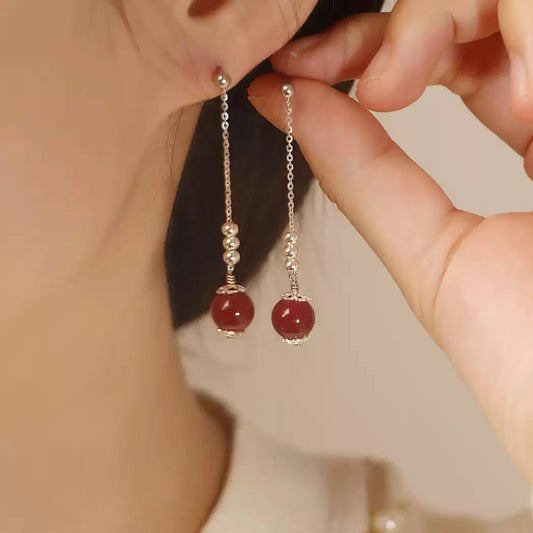 Eastculture Long pendant pearl ruby Earrings - Boost Your Fortune