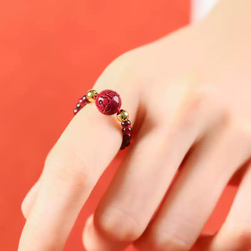 Eastculture Hex-Repelling Rune Carved Ruby Ring- Feng Shui Metaphysics
