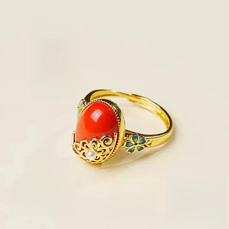 Eastculture Golden Scale White Jade Ring - Health & Longevity Blessing
