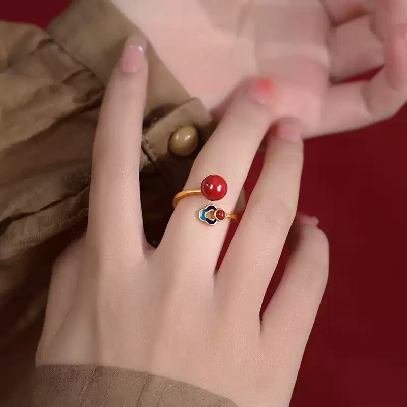 Eastculture Gold-rimmed auspicious cloud ring and necklace set Ring - Health & Longevity Blessing