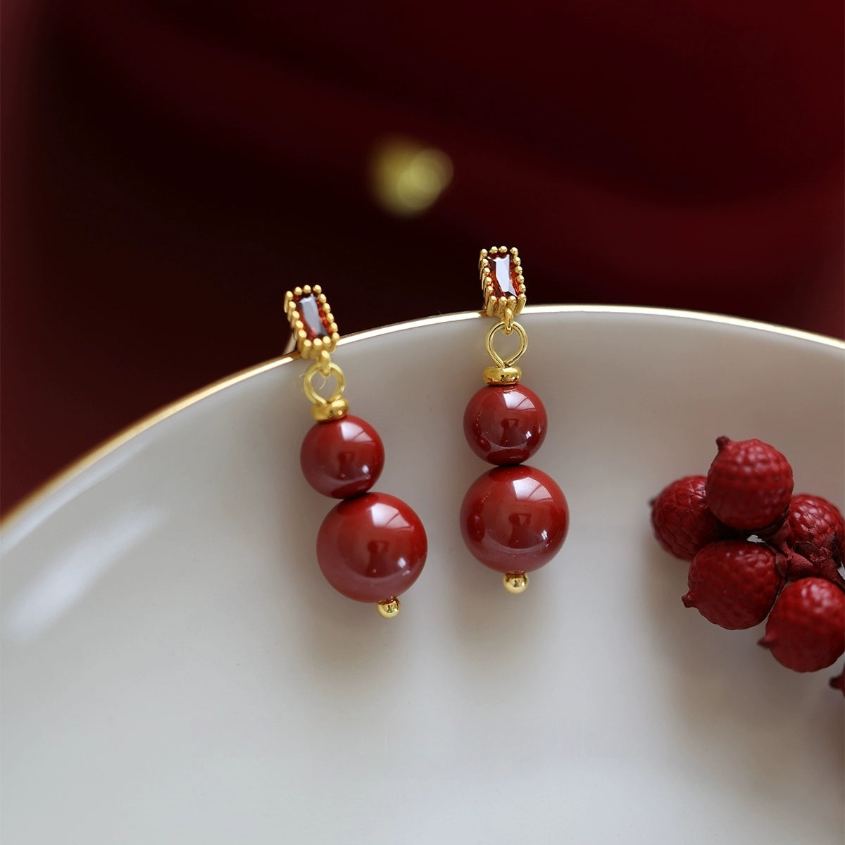 Eastculture Hand-polished red beads Earrings - Feng Shui Metaphysics