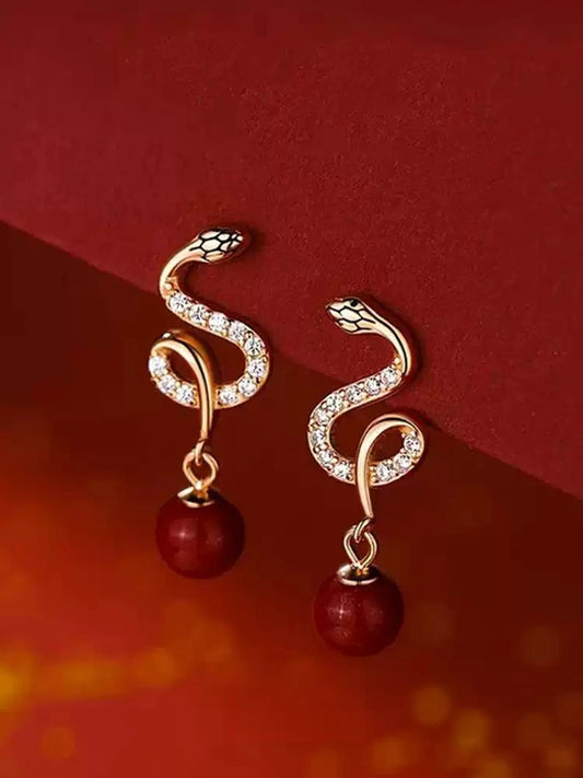 Eastculture Silver snake-shaped ruby Earrings - Bad Luck Banisher