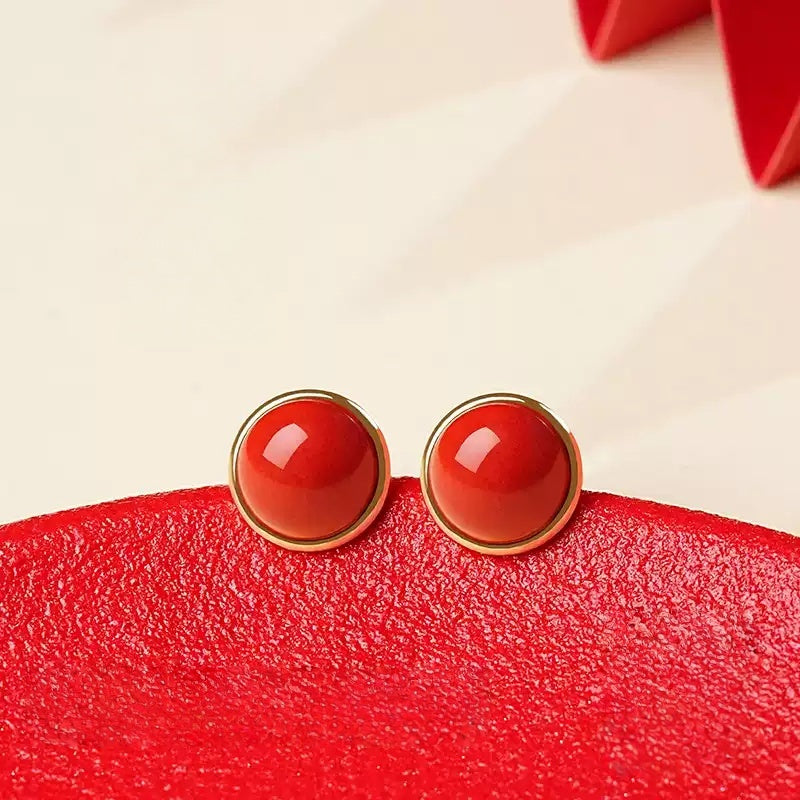 Eastculture Smooth polished cinnabar Earrings - Health & Longevity Gift