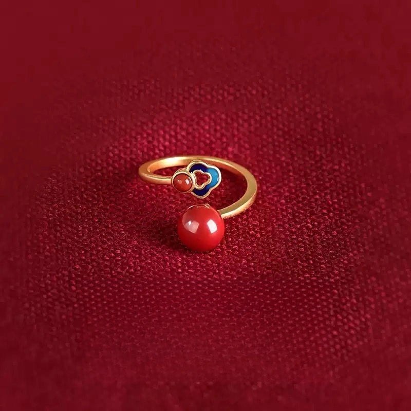 Eastculture Gold-rimmed auspicious cloud ring and necklace set Ring - Health & Longevity Blessing