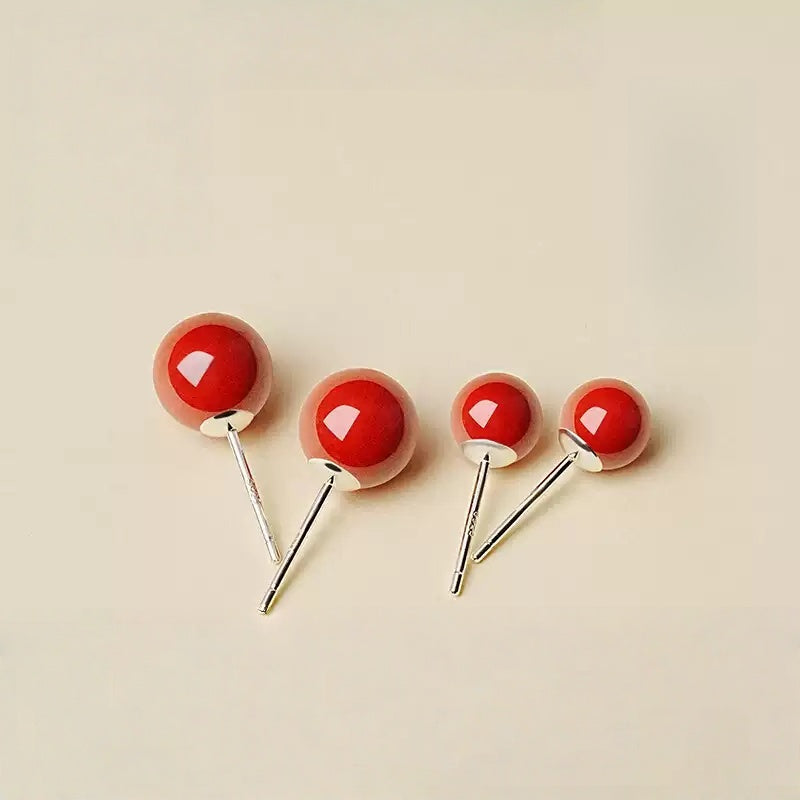 Eastculture Hand-polished red jade Earrings - Health & Longevity Blessing