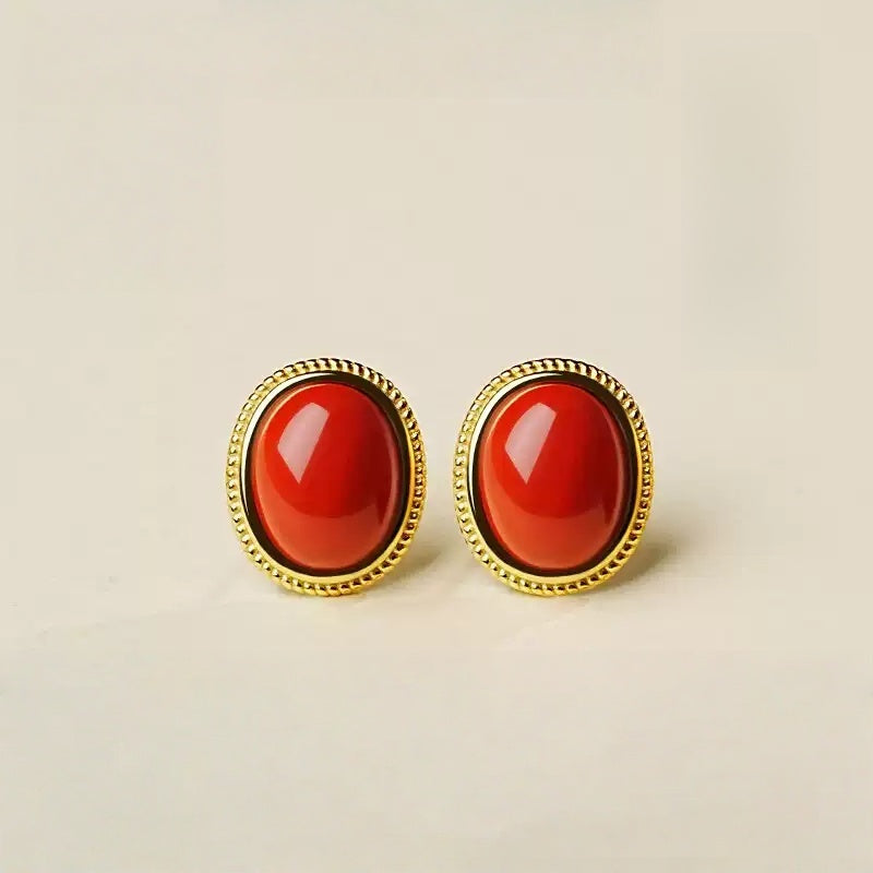 Eastculture Gold-rimmed Ruby Earrings - Health & Longevity Gift