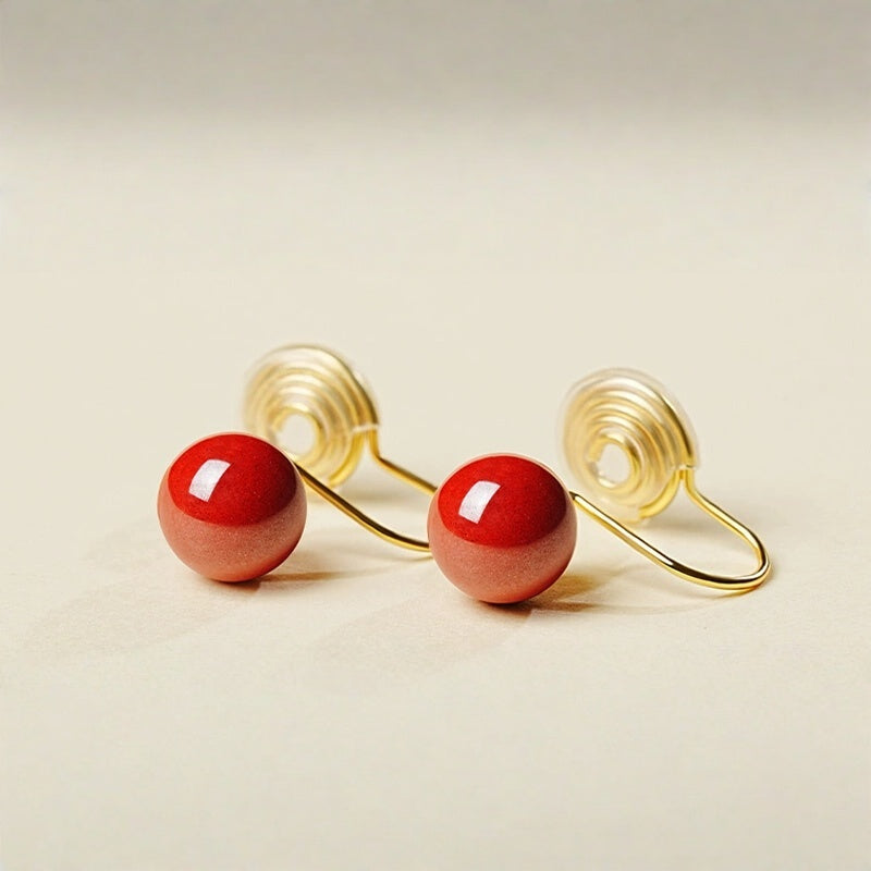 Eastculture Golden Hook and Ruby Earrings - Health & Longevity Blessing