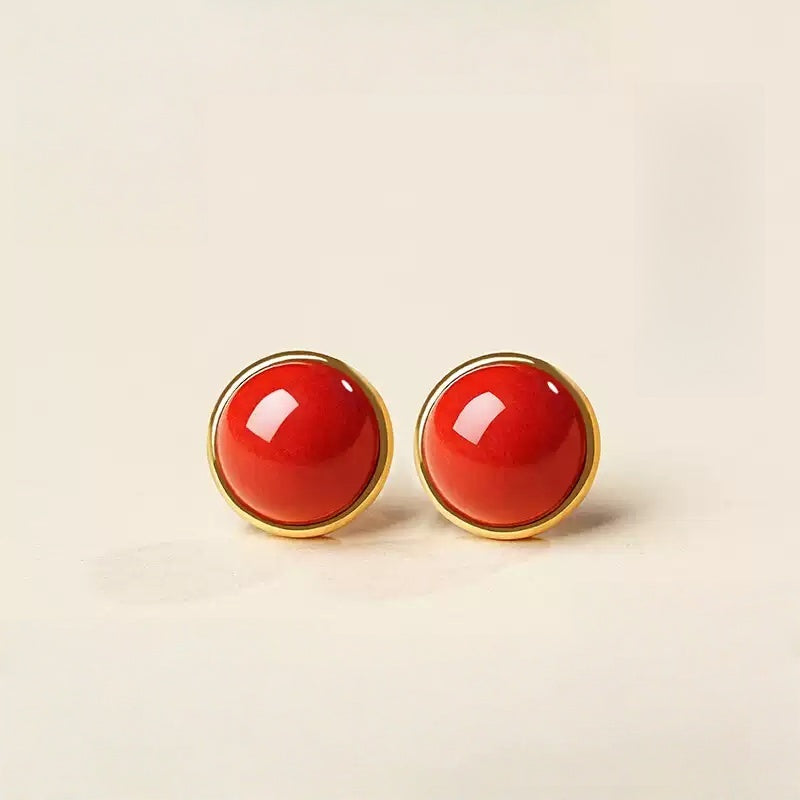 Eastculture Smooth polished cinnabar Earrings - Health & Longevity Gift