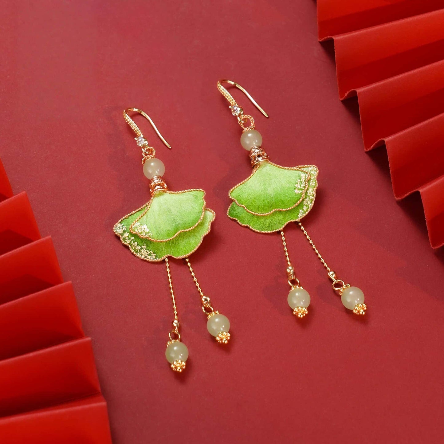 Eastculture  Green Sycamore Leaves earrings