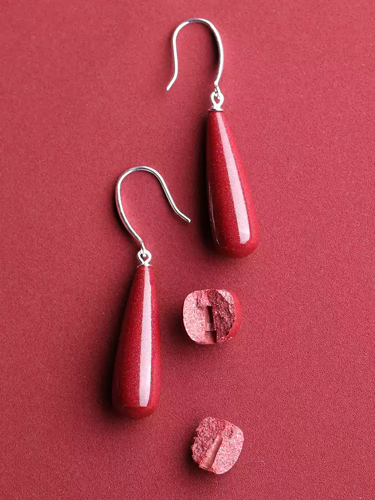 Eastculture Water Drop Cinnabar Earrings-  Wellness Blessing