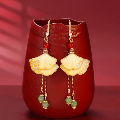Eastculture  Yellow ginkgo leaves earrings
