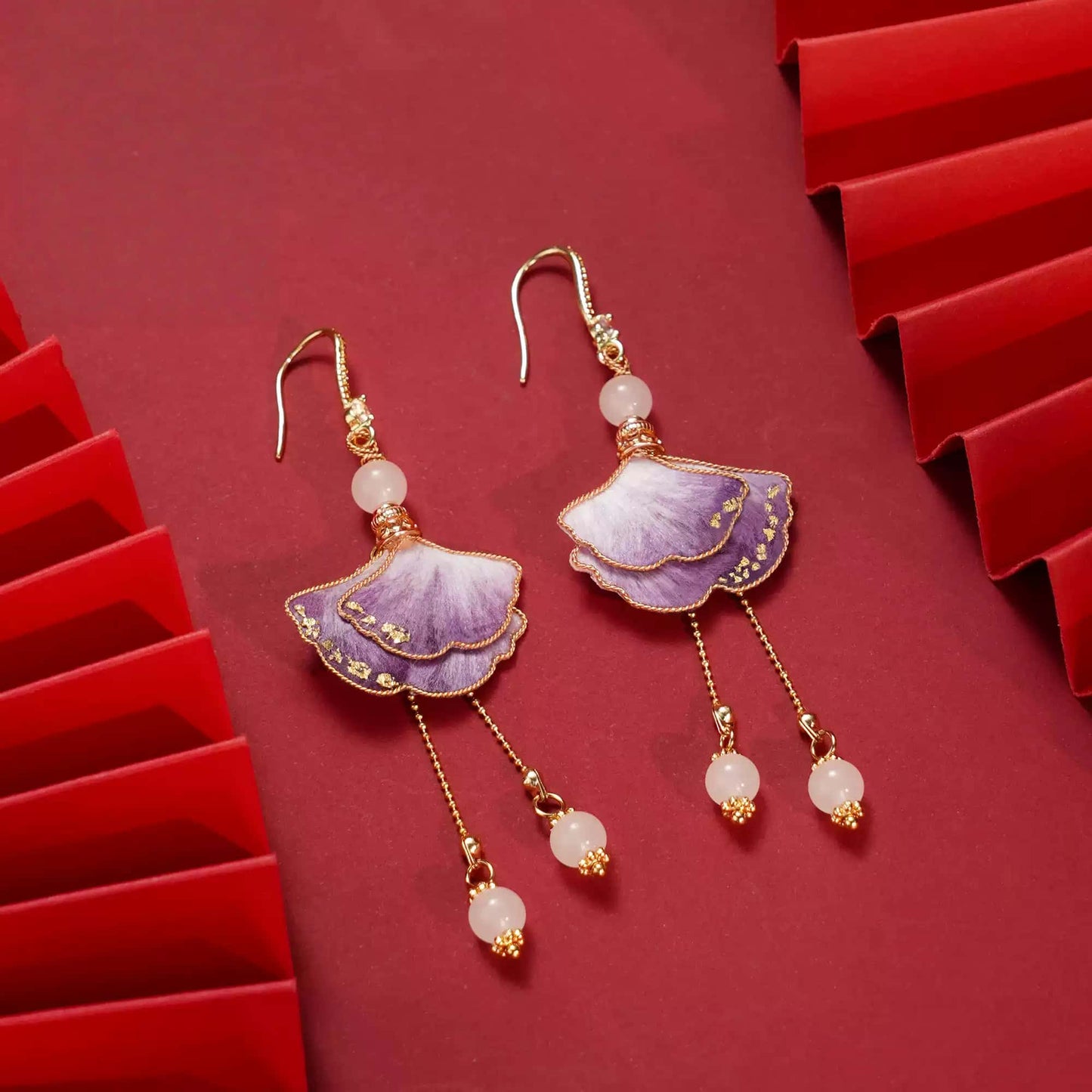 Eastculture  Purple premium ginkgo leaves earrings