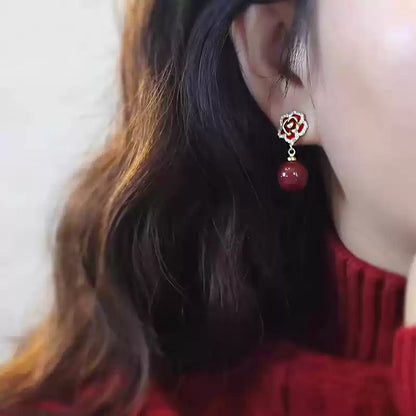Eastculture Silver-edged rose Earrings - Health & Longevity Blessing