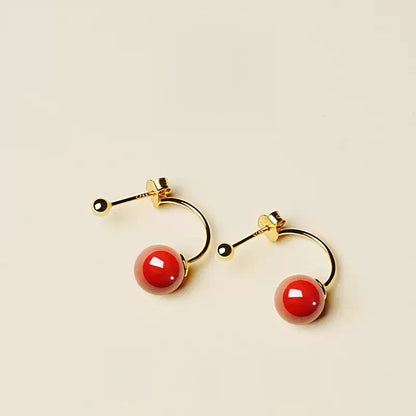 Eastculture Gold hook polishes red jade and cinnabar Earrings - Health & Longevity Gift