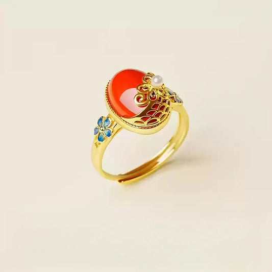 Eastculture Golden Scale White Jade Ring - Health & Longevity Blessing