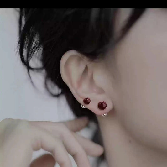 Eastculture Silver nail ruby Earrings- Fortune Collection
