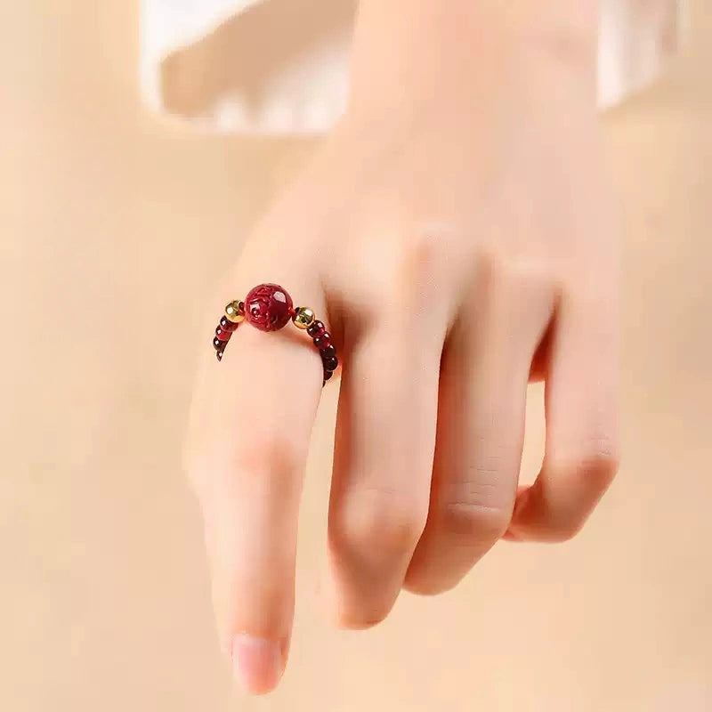 Eastculture Hex-Repelling Rune Carved Ruby Ring- Feng Shui Metaphysics