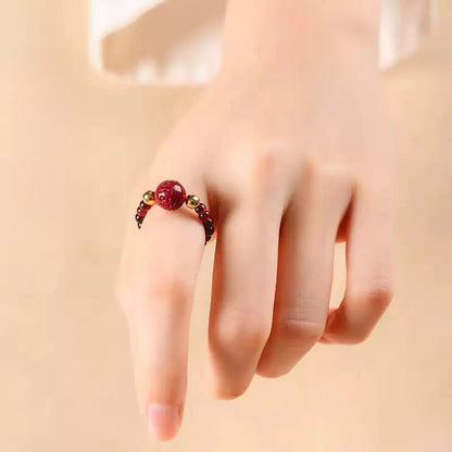 Eastculture Hex-Repelling Rune Carved Ruby Ring- Feng Shui Metaphysics