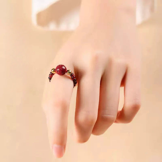 Eastculture Hex-Repelling Rune Carved Ruby Ring- Feng Shui Metaphysics