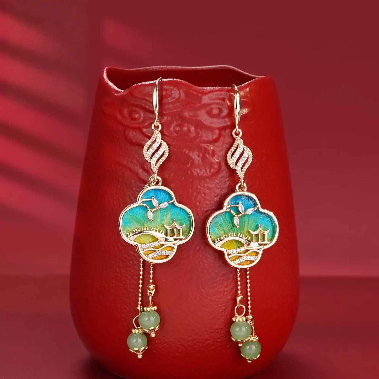 Eastculture  Green landscape design earrings